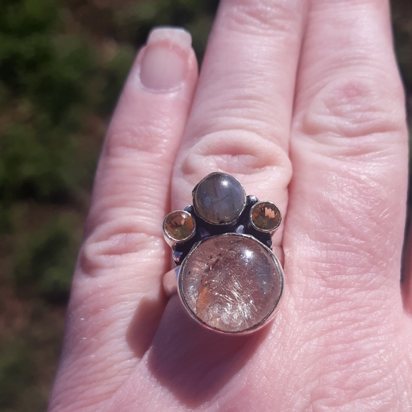 New Rutilated Quartz, Labradorite & Citrine 925 Silver Ring. - Picture 6 of 8